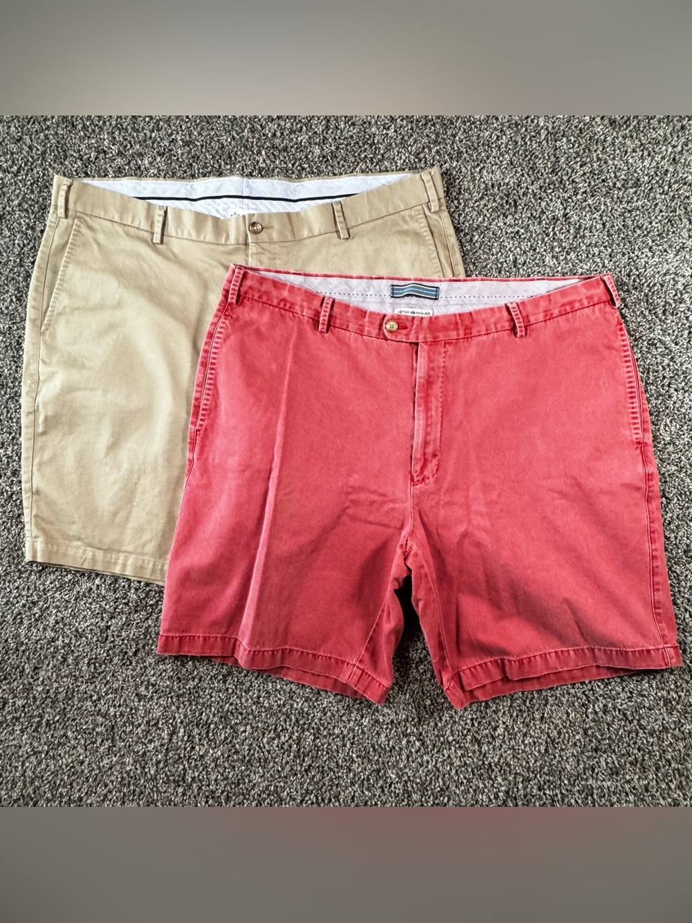 PETER MILLAR LOT 2 Mens Size 40 Twill Cotton Chino Shorts Washed Pink & Khaki 9"